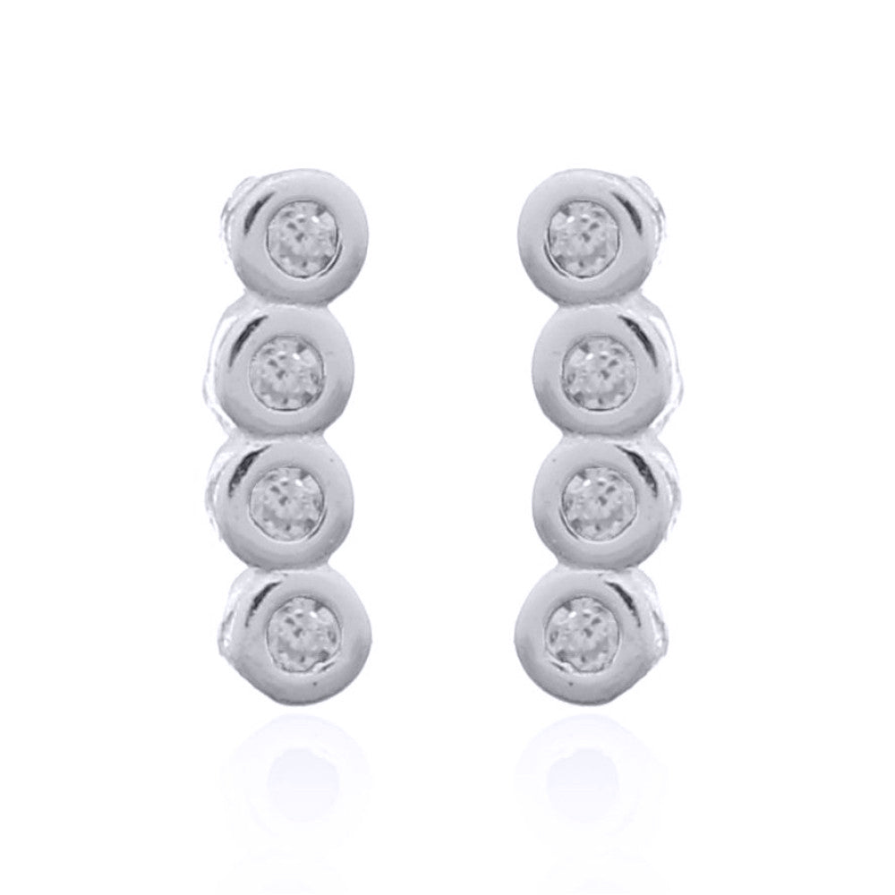 Silver  Round CZ 4 Stone Bubble Bezel Quadrilogy Stud Earrings - AES143