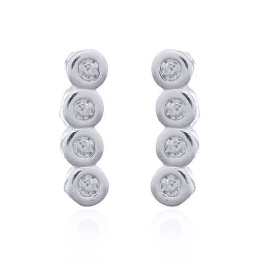 Silver  Round CZ 4 Stone Bubble Bezel Quadrilogy Stud Earrings - AES143