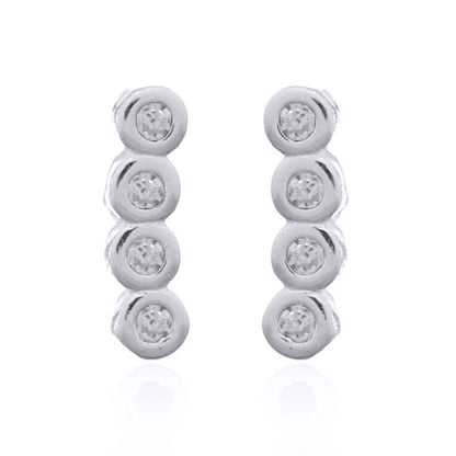 Silver  Round CZ 4 Stone Bubble Bezel Quadrilogy Stud Earrings - AES143