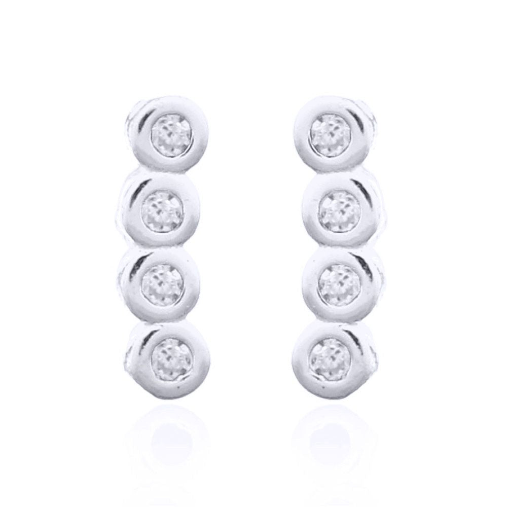 Silver  Round CZ 4 Stone Bubble Bezel Quadrilogy Stud Earrings - AES143