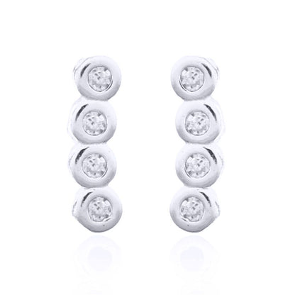 Silver  Round CZ 4 Stone Bubble Bezel Quadrilogy Stud Earrings - AES143