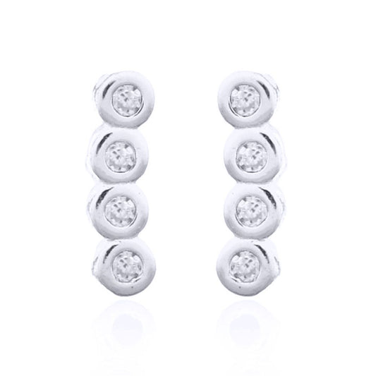 Silver  Round CZ 4 Stone Bubble Bezel Quadrilogy Stud Earrings - AES143