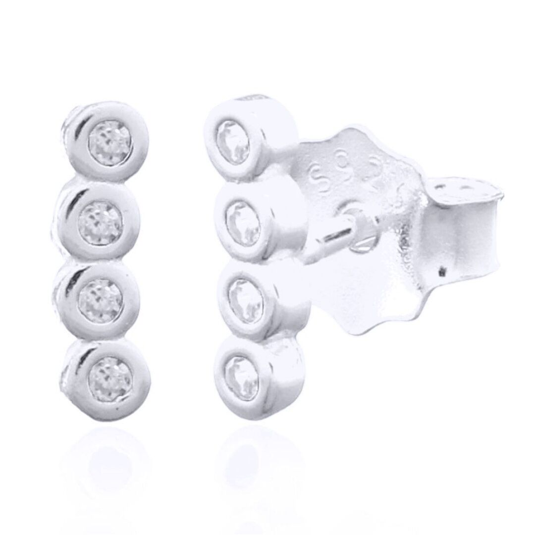 Silver  Round CZ 4 Stone Bubble Bezel Quadrilogy Stud Earrings - AES143