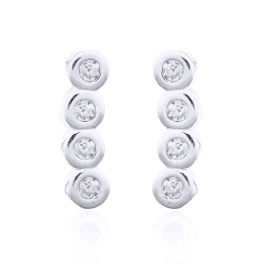 Silver  Round CZ 4 Stone Bubble Bezel Quadrilogy Stud Earrings - AES143