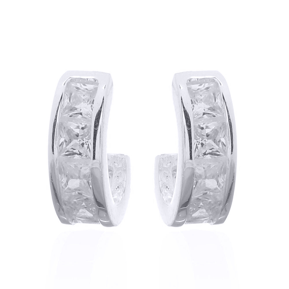 Silver  Princess CZ Channel Set Eternity Half Hoop Stud Earrings - AES145