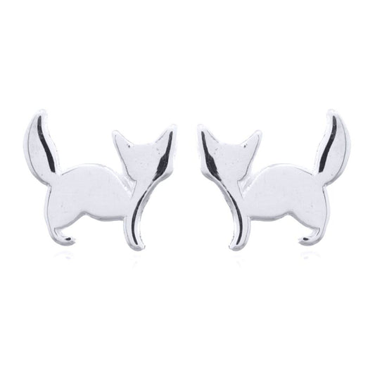 Silver Cheeky Curious Kitten Stud Earrings - AES146