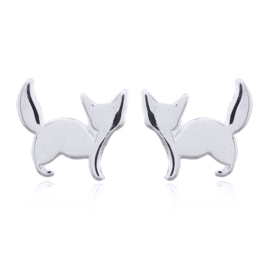 Silver  Cheeky Curious Kitten Stud Earrings - AES146