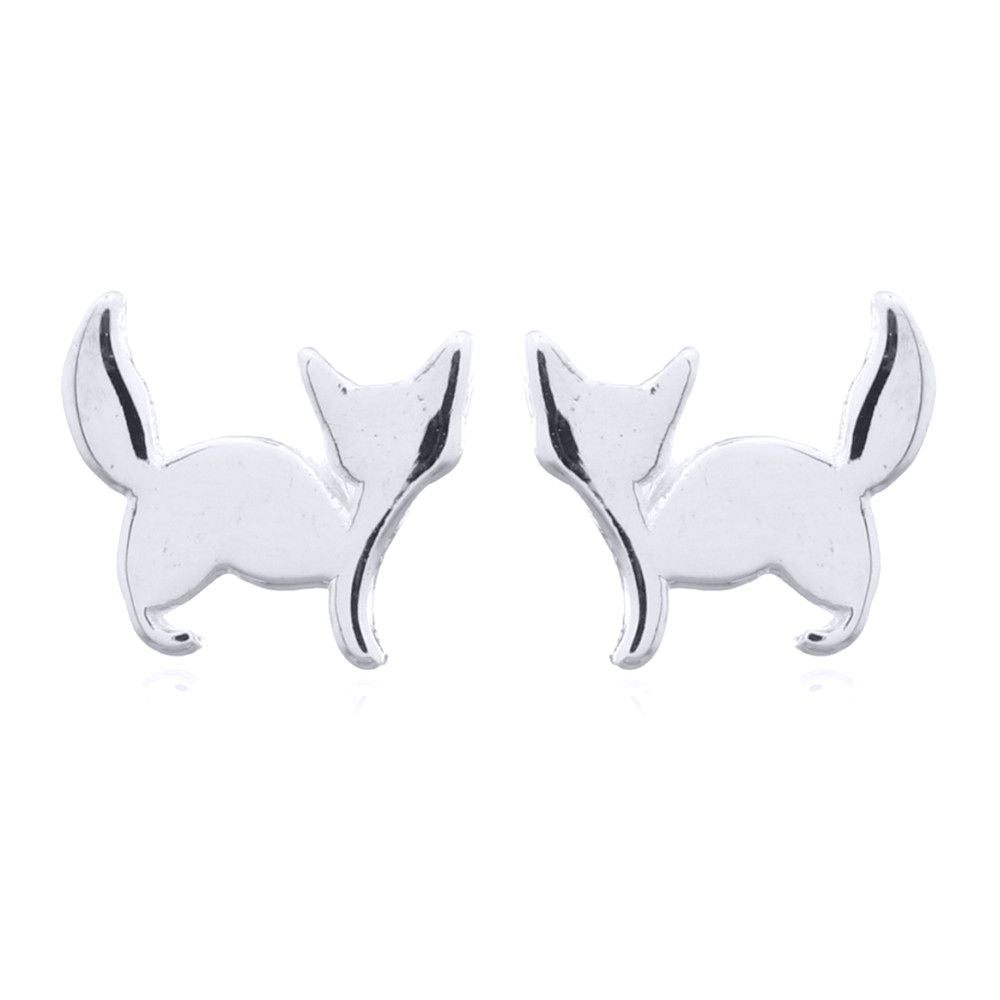 Silver  Cheeky Curious Kitten Stud Earrings - AES146