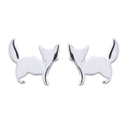 Silver  Cheeky Curious Kitten Stud Earrings - AES146
