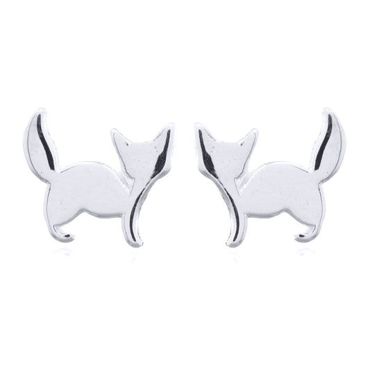 Silver  Cheeky Curious Kitten Stud Earrings - AES146