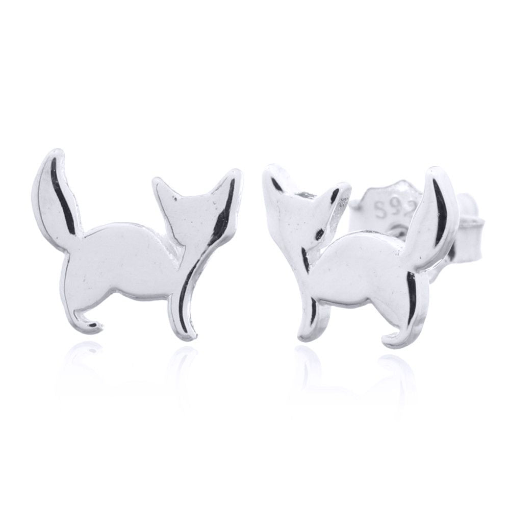 Silver  Cheeky Curious Kitten Stud Earrings - AES146