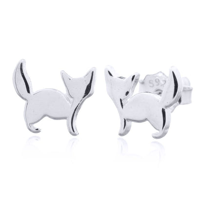 Silver  Cheeky Curious Kitten Stud Earrings - AES146