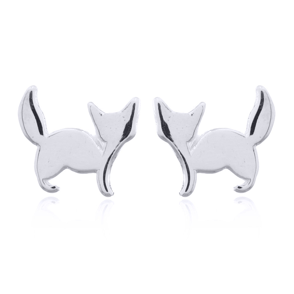 Silver  Cheeky Curious Kitten Stud Earrings - AES146