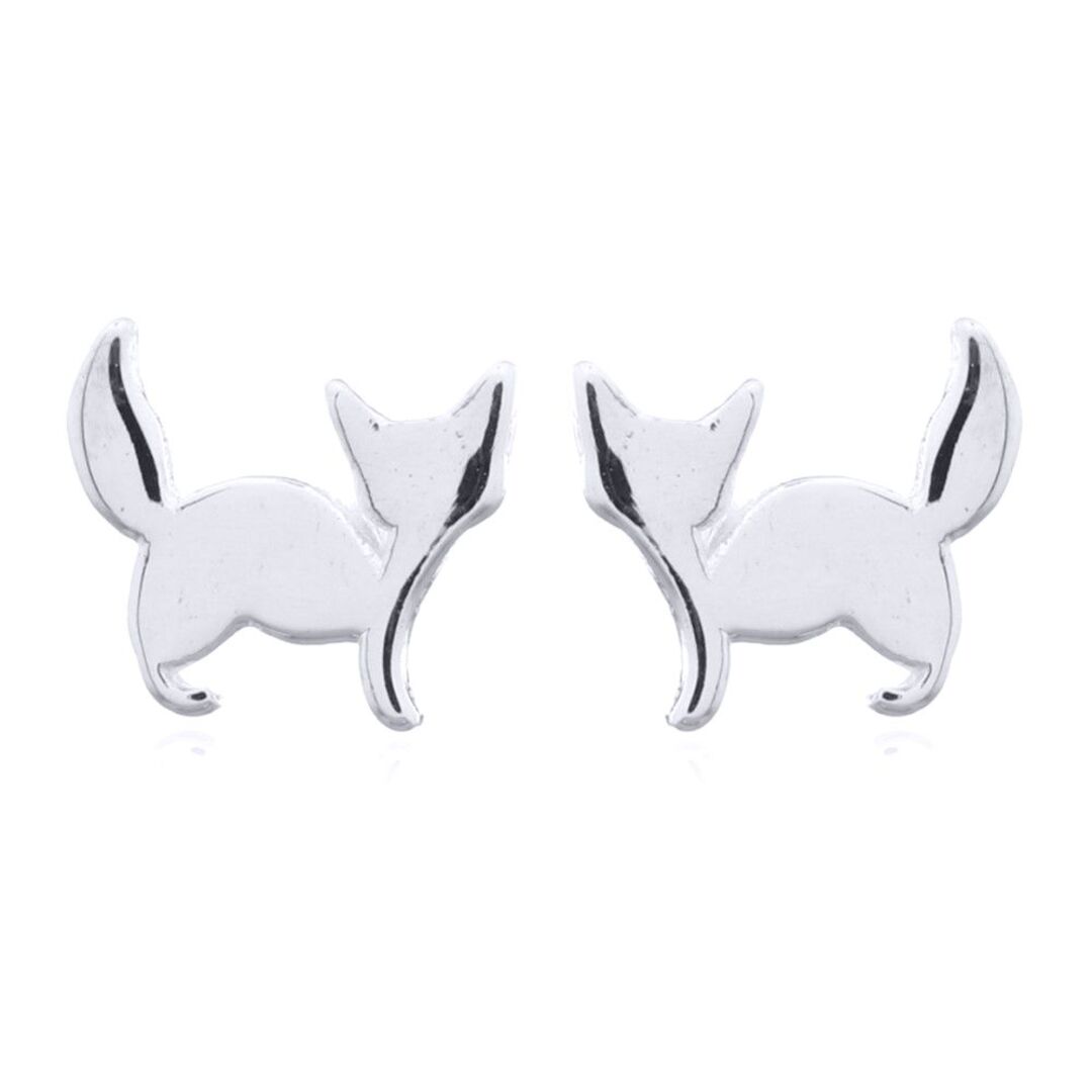 Silver  Cheeky Curious Kitten Stud Earrings - AES146