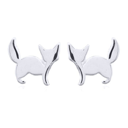 Silver  Cheeky Curious Kitten Stud Earrings - AES146