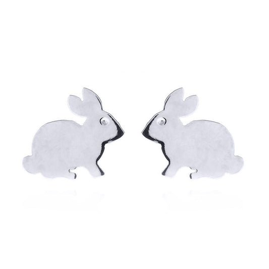 Silver Fluffy White Bunny Rabbit Stud Earrings - AES148