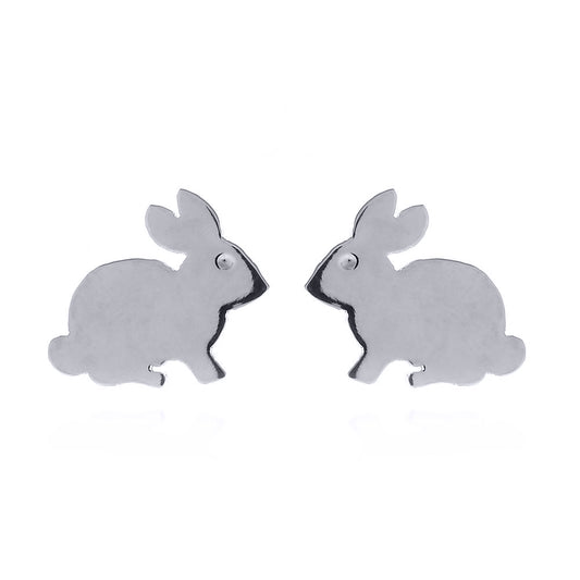 Silver  Fluffy White Bunny Rabbit Stud Earrings - AES148