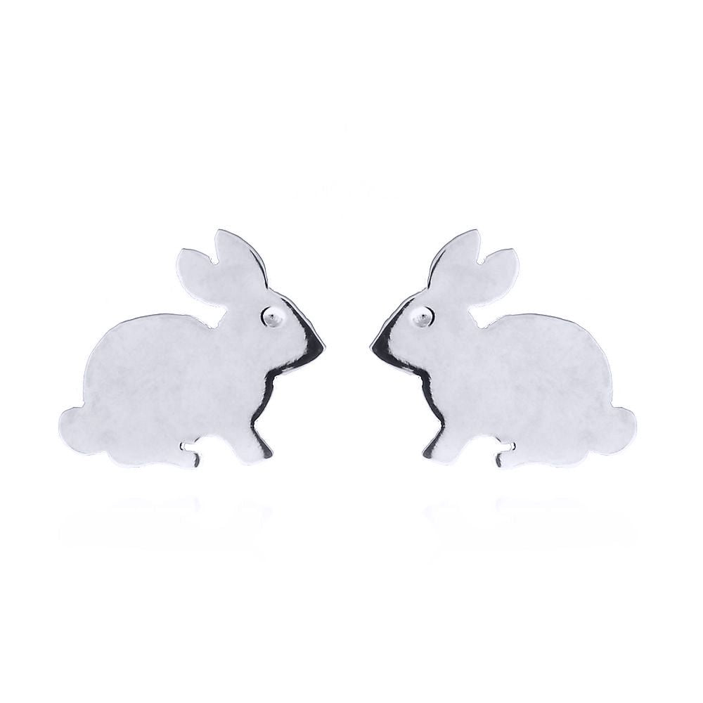Silver  Fluffy White Bunny Rabbit Stud Earrings - AES148