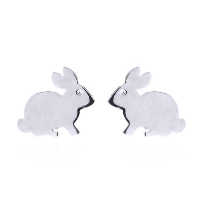 Silver  Fluffy White Bunny Rabbit Stud Earrings - AES148