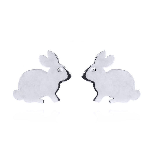 Silver  Fluffy White Bunny Rabbit Stud Earrings - AES148