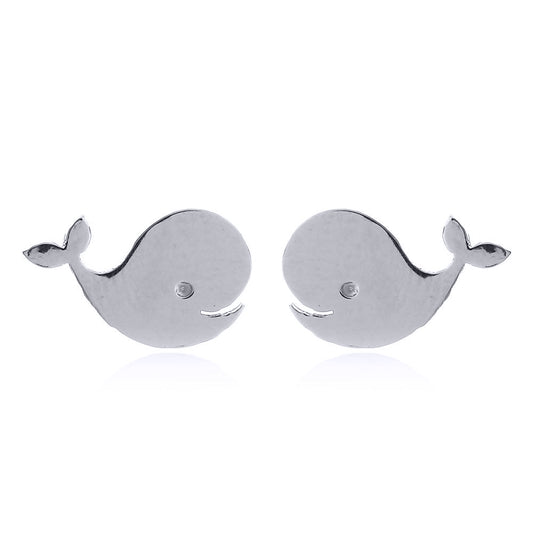 Silver  Happy Singing Whales Stud Earrings - AES149