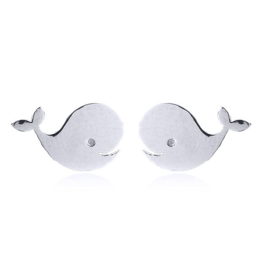 Silver  Happy Singing Whales Stud Earrings - AES149