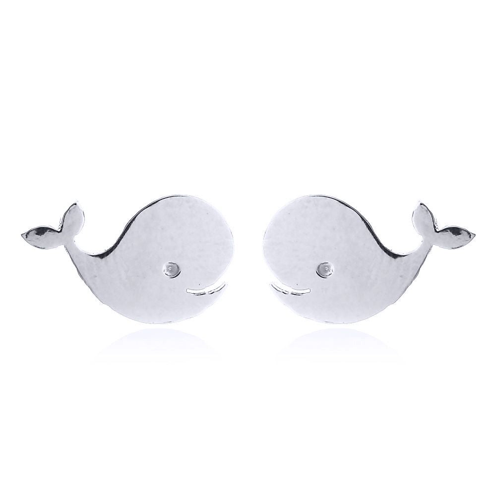 Silver  Happy Singing Whales Stud Earrings - AES149