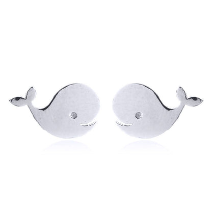 Silver  Happy Singing Whales Stud Earrings - AES149