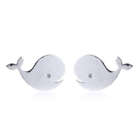 Silver  Happy Singing Whales Stud Earrings - AES149