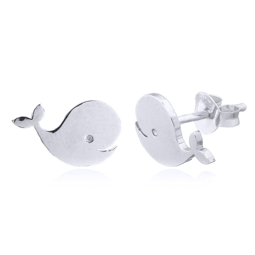 Silver  Happy Singing Whales Stud Earrings - AES149