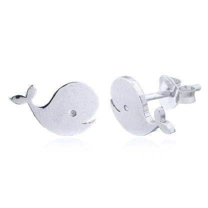 Silver  Happy Singing Whales Stud Earrings - AES149
