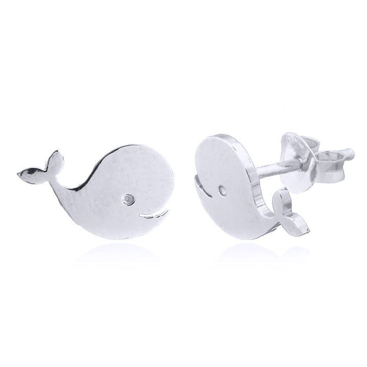 Silver  Happy Singing Whales Stud Earrings - AES149