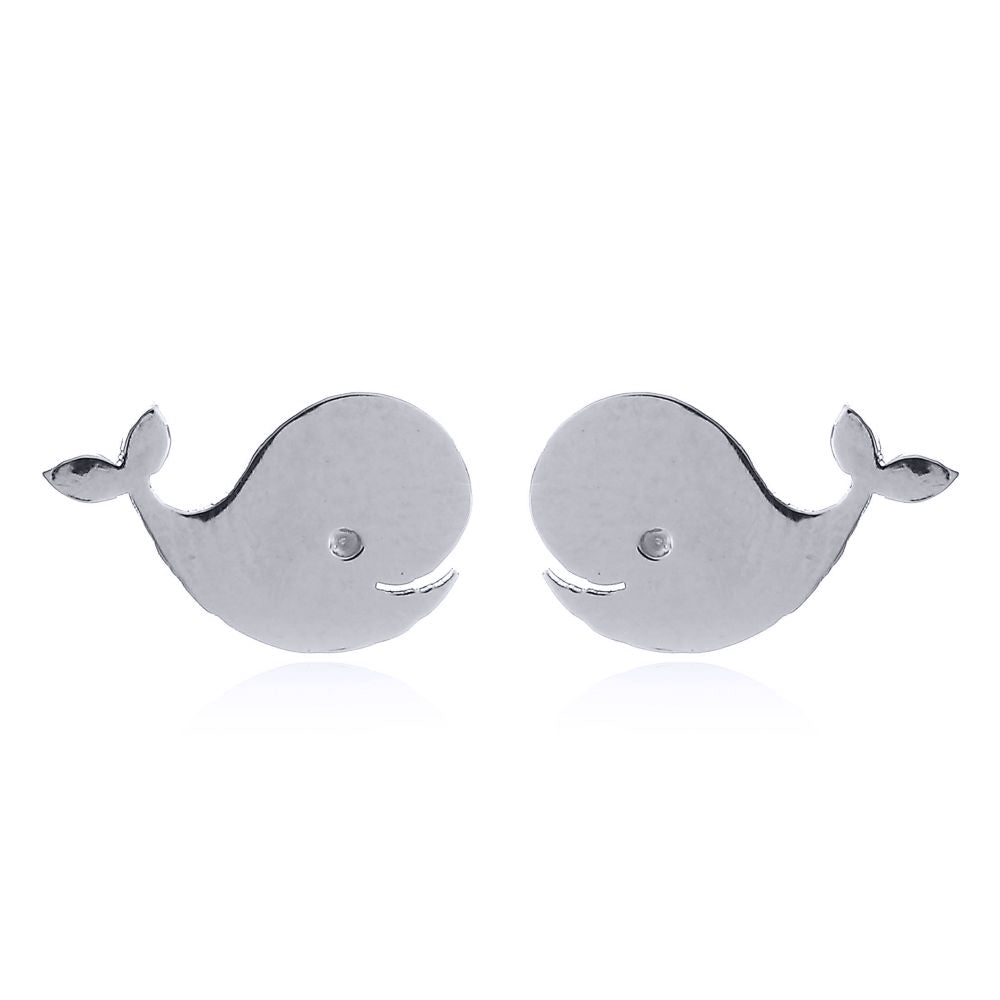 Silver  Happy Singing Whales Stud Earrings - AES149