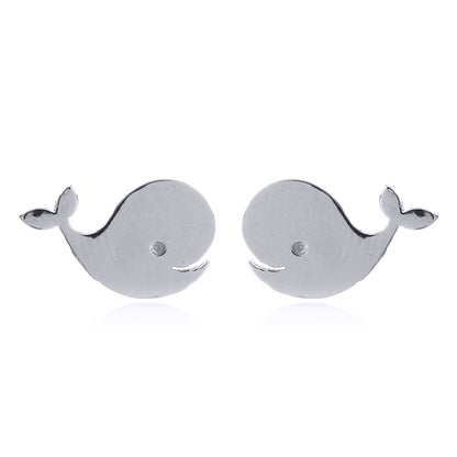 Silver  Happy Singing Whales Stud Earrings - AES149