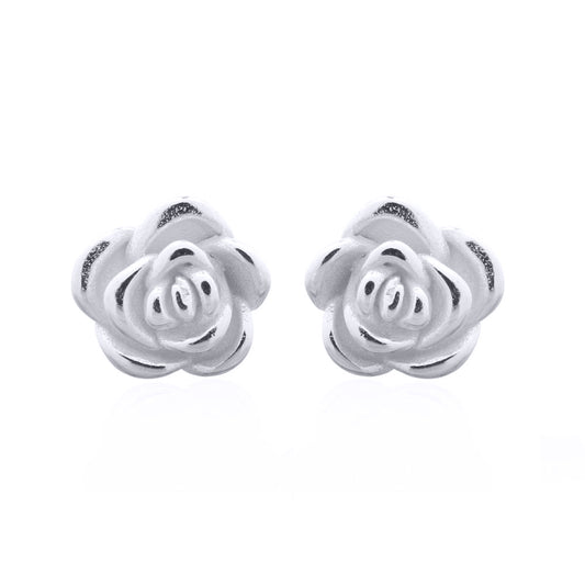 Silver  Layered Rose Petal Stud Earrings - AES150