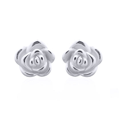 Silver  Layered Rose Petal Stud Earrings - AES150