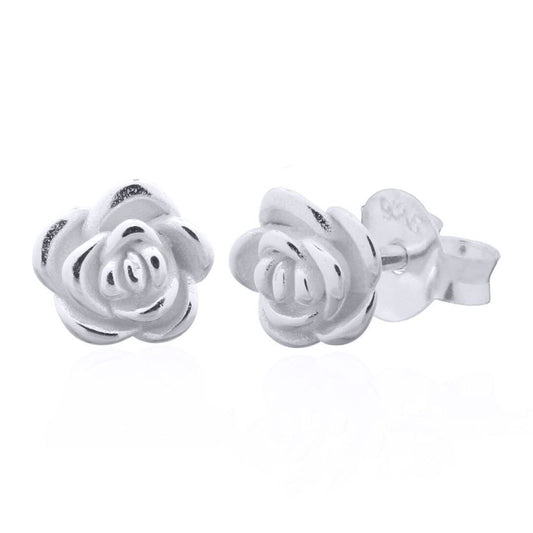 Silver  Layered Rose Petal Stud Earrings - AES150