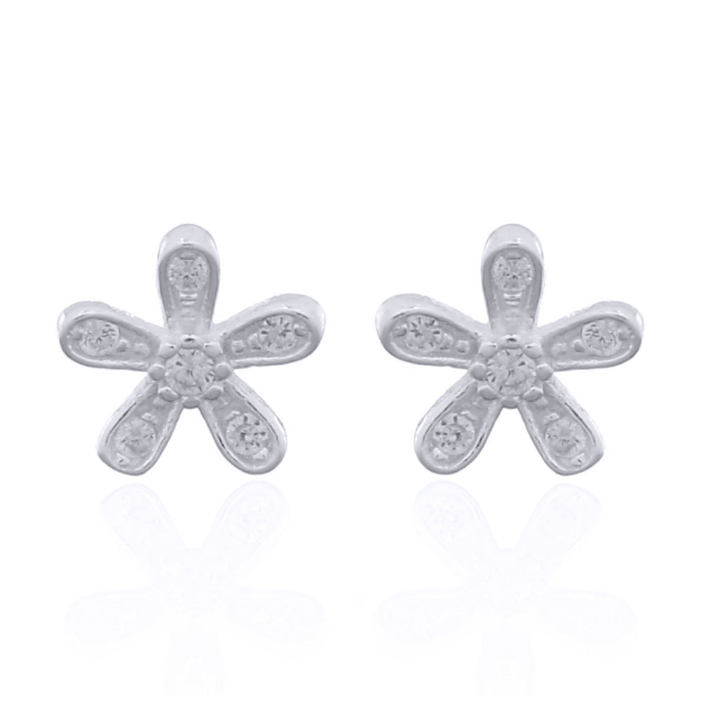 Silver  Round CZ Starfish Daisy Splat Stud Earrings - AES151