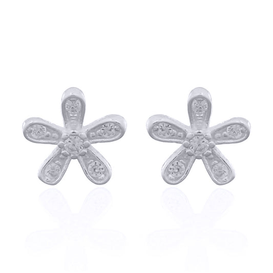 Silver  Round CZ Starfish Daisy Splat Stud Earrings - AES151