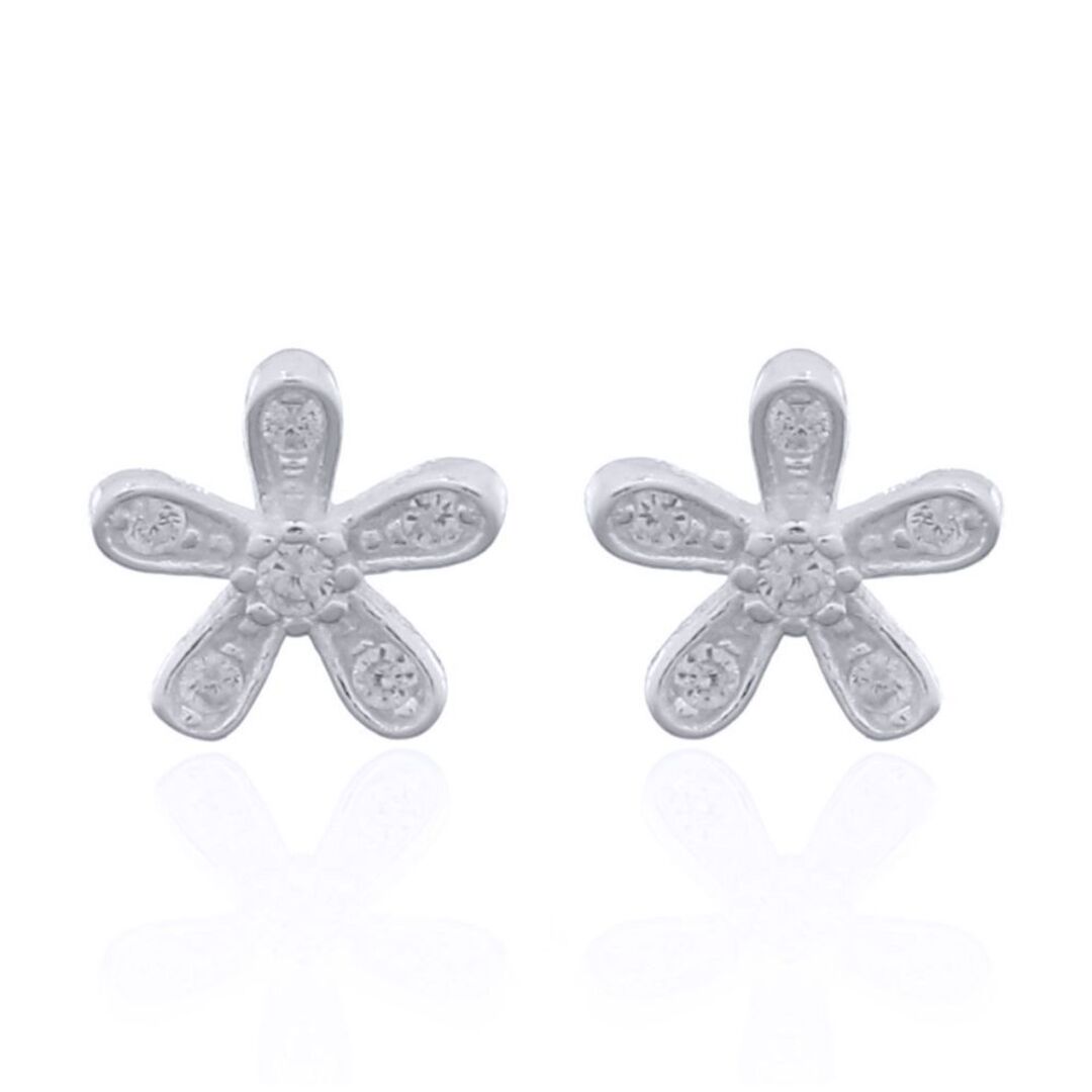 Silver  Round CZ Starfish Daisy Splat Stud Earrings - AES151