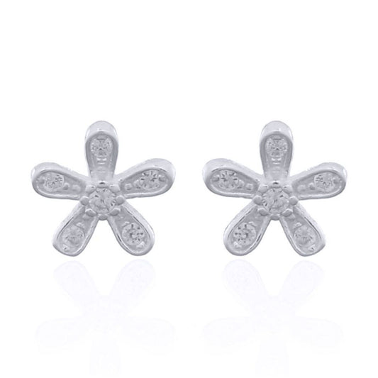 Silver  Round CZ Starfish Daisy Splat Stud Earrings - AES151