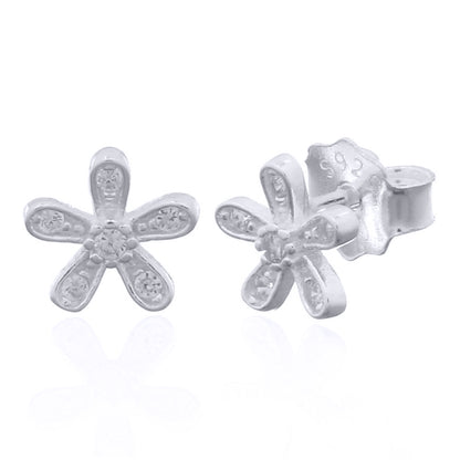 Silver  Round CZ Starfish Daisy Splat Stud Earrings - AES151