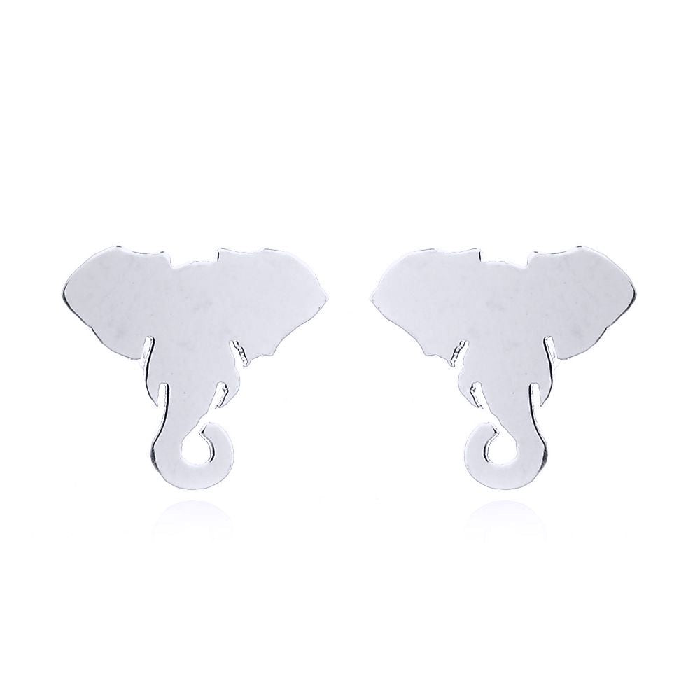 Silver  Wise Elephant Heads Stud Earrings - AES152