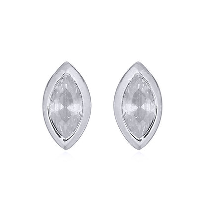 Silver  White Marquise CZ Cats Eyes Bezel Solitaire Stud Earrings - AES153