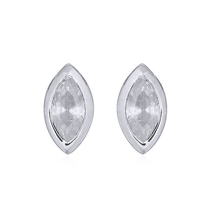Silver  White Marquise CZ Cats Eyes Bezel Solitaire Stud Earrings - AES153