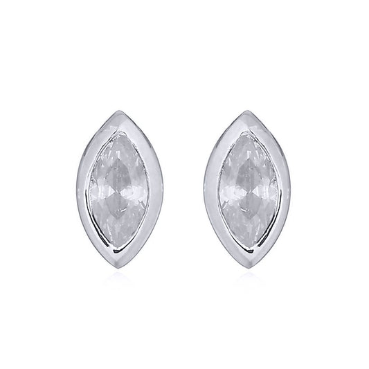 Silver  White Marquise CZ Cats Eyes Bezel Solitaire Stud Earrings - AES153