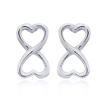 Silver  Love Heart Infinity Figure 8 Bow tie Stud Earrings - AES154