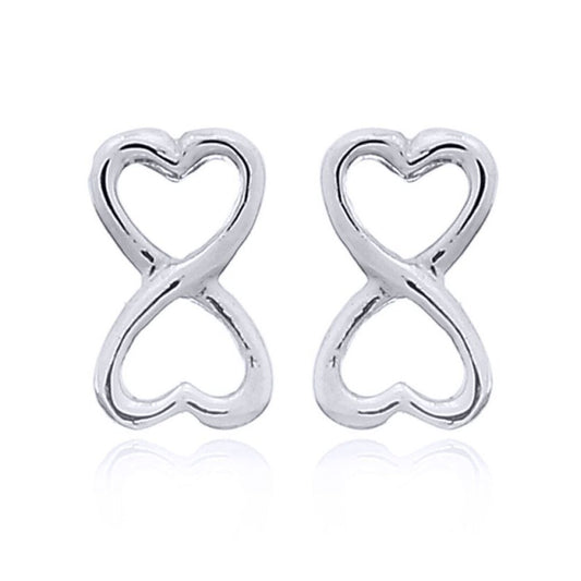 Silver  Love Heart Infinity Figure 8 Bow tie Stud Earrings - AES154
