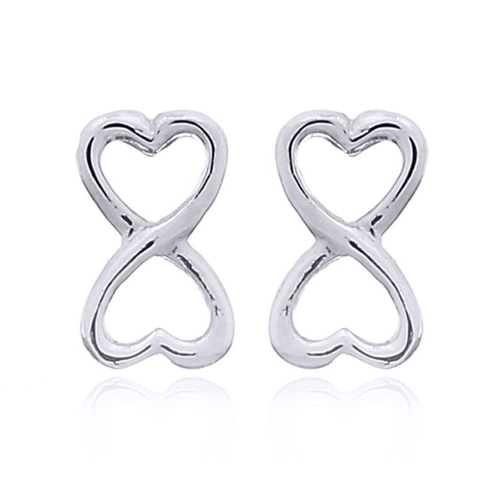 Silver  Love Heart Infinity Figure 8 Bow tie Stud Earrings - AES154