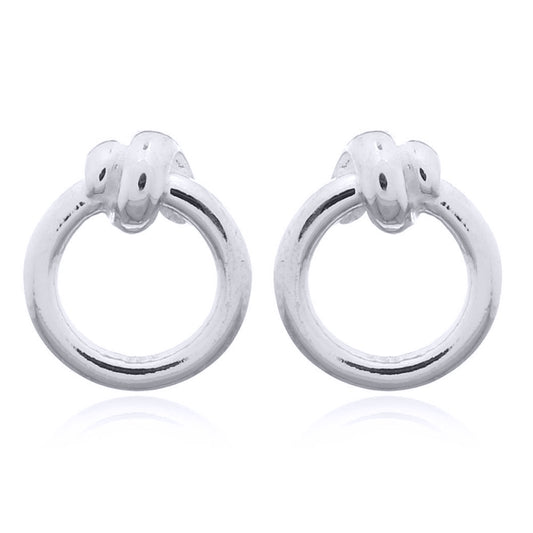 Silver  Knotted Hoop Ring Stud Earrings - AES155